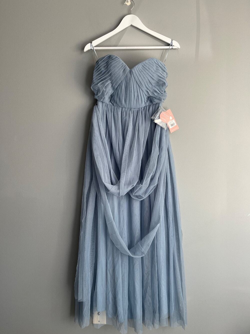 Birdy Grey NWT Women's Christina Convertible Tulle Bridesmaid Dress Dusty Blue S